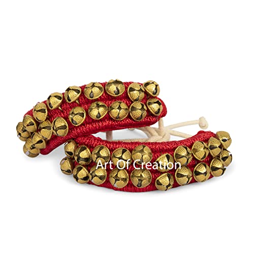 Art of Creation Dancing Ghungroo Bell 2 line 20 20 Big Bells Anklet Pair Traditional Red Paded Brass Ghungru for Kathak Dancers Musical Instrumentss